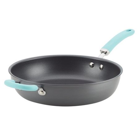 RACHAEL RAY Rachael Ray 81132 Create Delicious Hard-Anodized Aluminum Nonstick Deep Skillet; 12.5 in. - Light Blue Handle 81132